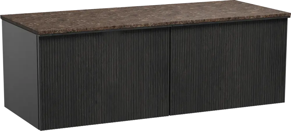 Balmani Forma hängendes Möbelstück Set: 135 x 55 cm, Schwarze Eiche, mit Stretto Einzel- oder Doppel Waschtischplatte, Marmor, Dark Emperador, Vertikale symmetrische gerade Rippe Top-Preis