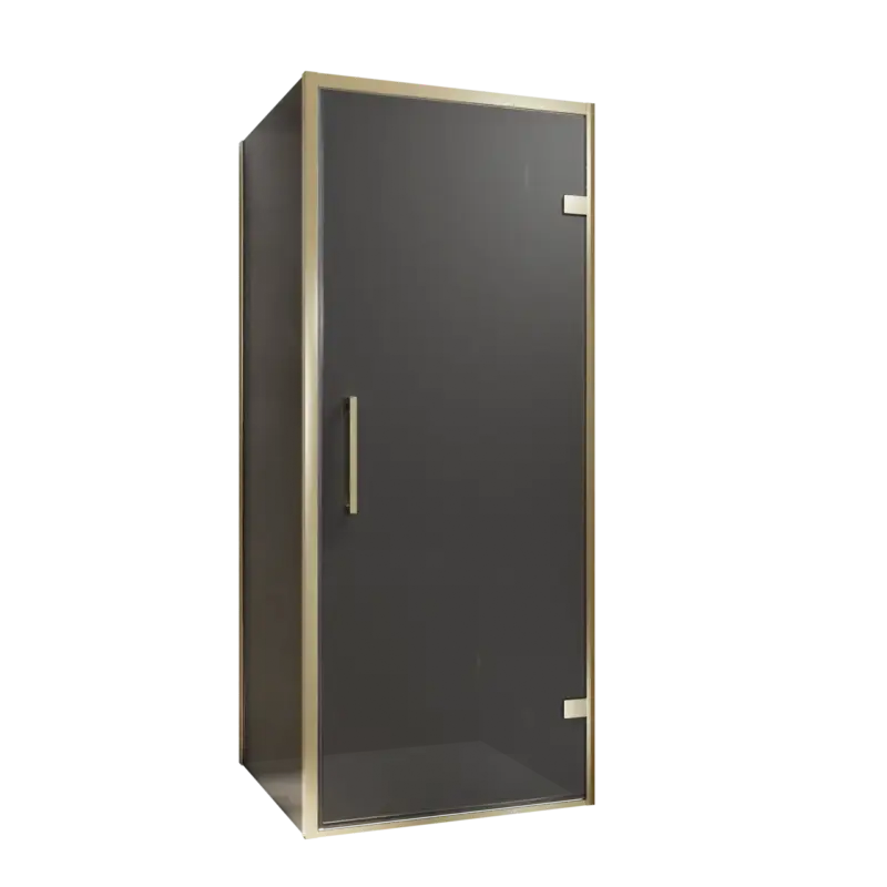 Direkt Vom Hersteller Balmani Senses Design Eckdusche: Drehtür (Rechts) mit fixierte Seitenwand, 90 x 80 cm, Rauchglas, Profil Brushed Champagner Gold