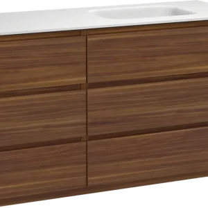 Heißes Angebot Balmani Lucida freistehendes Möbelstück Set: 135 x 55 cm, Amerikanischer Nussbaum, mit Tablo Arcato Waschtisch rechts, Solid Surface Weiß matt