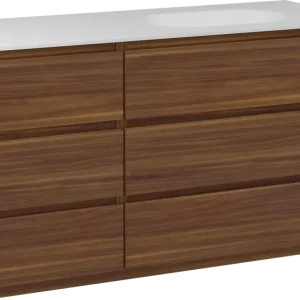 Bestseller Balmani Lucida freistehendes Möbelstück Set: 135 x 55 cm, Amerikanischer Nussbaum, mit Tablo Oval Waschtisch rechts, Solid Surface Weiß matt