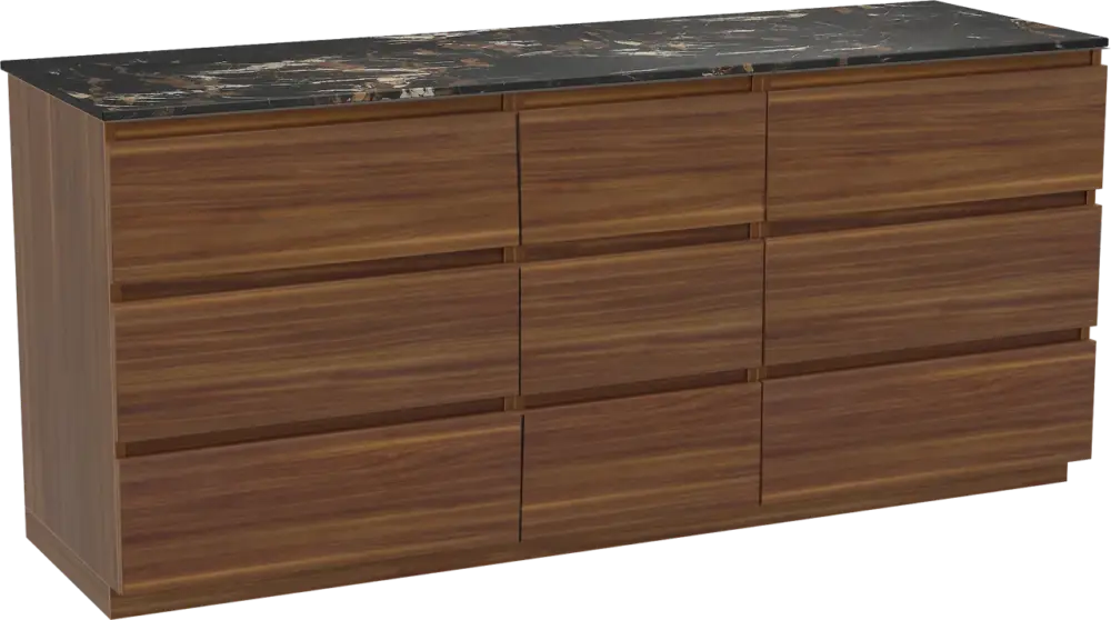 Balmani Lucida freistehendes Möbelstück Set: 180 x 55 cm, Amerikanischer Nussbaum, mit Stretto Einzel- oder Doppel Waschtischplatte, Marmor Portoro Gold Knallerangebot