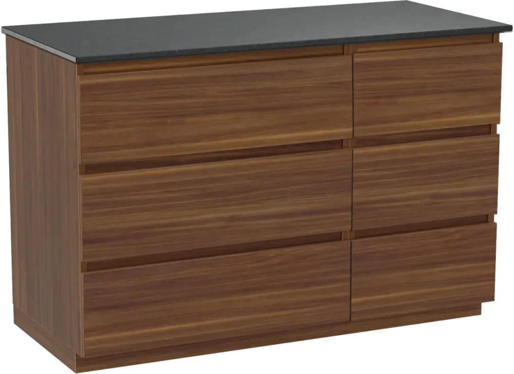 Sonderaktion Balmani Lucida freistehendes Möbelstück Set: 120 x 55 cm, Amerikanischer Nussbaum, mit Stretto Einzel Waschtischplatte, Schwarzes Granit