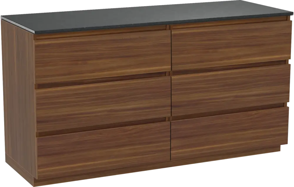 Sonderaktion Balmani Lucida freistehendes Möbelstück Set: 150 x 55 cm, Amerikanischer Nussbaum, mit Stretto Einzel- oder Doppel Waschtischplatte, Schwarzes Granit