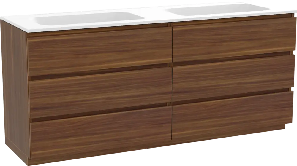 Preis Gesenkt Balmani Lucida freistehendes Möbelstück Set: 180 x 55 cm, Amerikanischer Nussbaum, mit Tablo Strada Doppelwaschtisch, Marmorkomposit Weiß matt