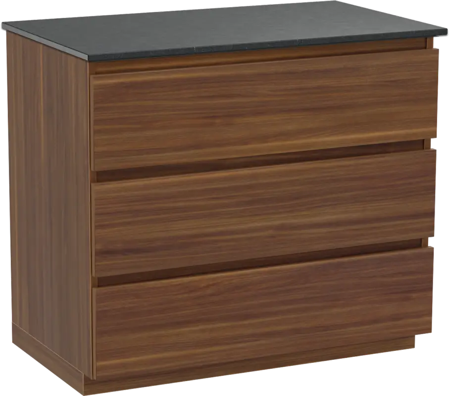 Neu Im Sortiment Balmani Lucida freistehendes Möbelstück Set: 90 x 55 cm, Amerikanischer Nussbaum, mit Stretto Einzel Waschtischplatte, Schwarzes Granit