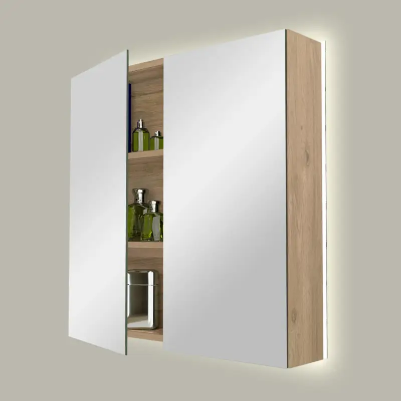 Schneller Versand Storke Reflecta Spiegelschrank, 65 x 75 cm, Eiche rau, mit Spiegelbeleuchtung