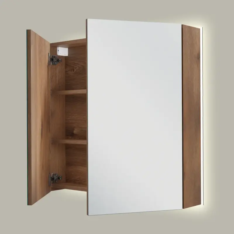 Linie Montro Spiegelschrank, 80 x 75 cm, braune Eiche, mit Spiegelbeleuchtung Sofort Bestellen
