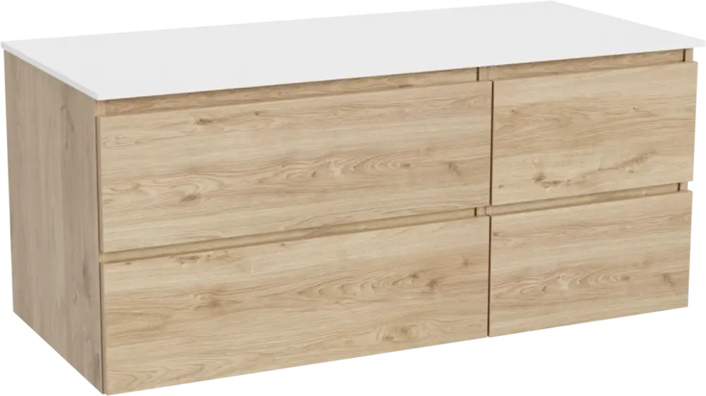 Balmani Lucida hängendes Möbelstück Set: 120 x 55 cm, Rohe Eiche, mit Stretto Einzel- oder Doppel Waschtischplatte, Solid Surface Weiß matt Billig