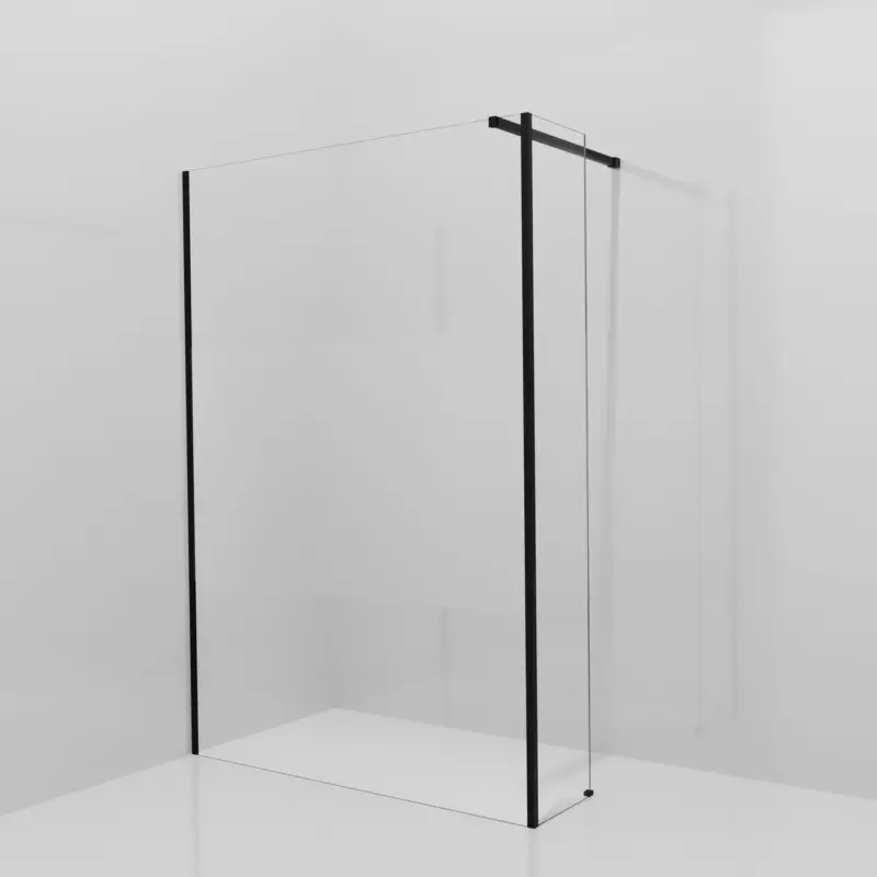 Balmani Modular Walk-In Dusche mit fester Seitenwand: 140 x 200 cm, Klarglas mit mattiertem Streifen, Profil Schwarz matt Heißes Angebot