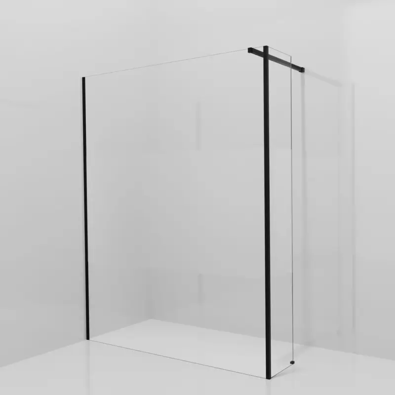 Balmani Modular Walk-In Dusche mit fester Seitenwand: 160 x 200 cm, Klarglas mit mattiertem Streifen, Profil Schwarz matt Jetzt Kaufen
