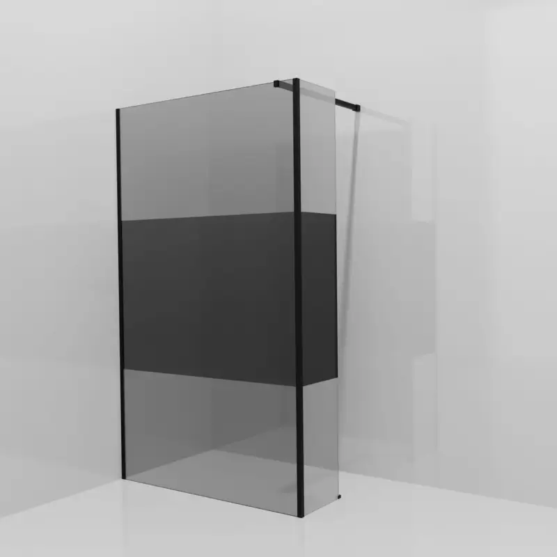 Sale Balmani Modular Walk-In Dusche mit fester Seitenwand: 120 x 200 cm, Rauchglas mit mattiertem Streifen, Profil Schwarz matt