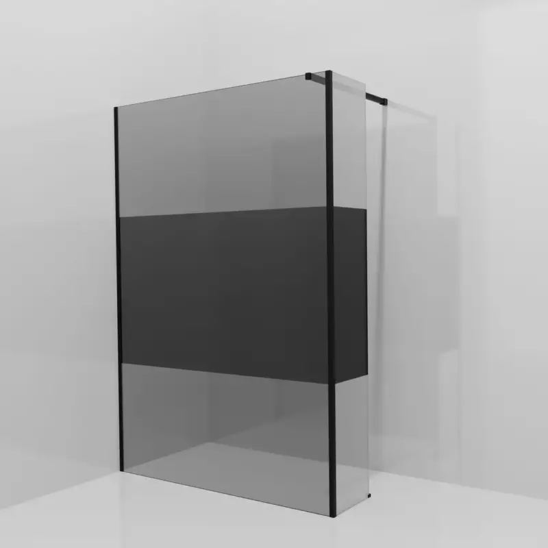 Schneller Versand Balmani Modular Walk-In Dusche mit fester Seitenwand: 140 x 200 cm, Rauchglas mit mattiertem Streifen, Profil Schwarz matt