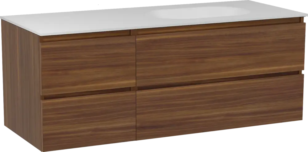Balmani Lucida hängendes Möbelstück Set: 135 x 55 cm, Amerikanischer Nussbaum, mit Tablo Oval Waschtisch rechts, Solid Surface Weiß matt Online Kaufen