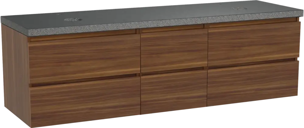 Balmani Lucida hängendes Möbelstück Set: 180 x 55 cm, Amerikanischer Nussbaum, mit Rock Doppel Waschtischplatte, Schwarzes Granit Saisonangebot