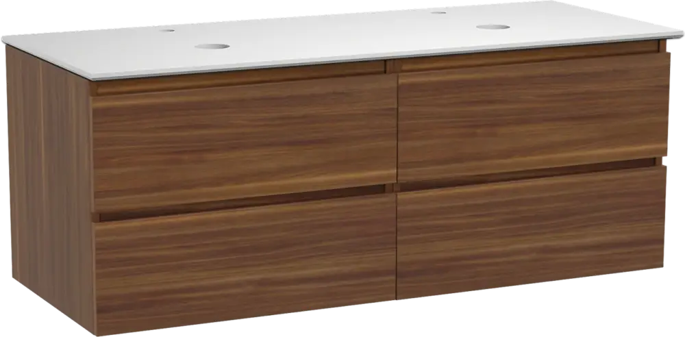 Balmani Lucida hängendes Möbelstück Set: 135 x 55 cm, Amerikanischer Nussbaum, mit Facetta Doppel Waschtischplatte, Solid Surface Weiß matt Top-Angebot