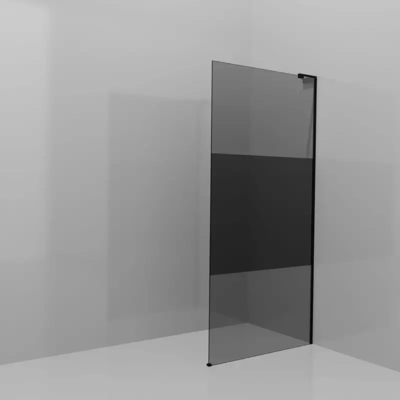 Ausverkauf Balmani Modular Walk-In Dusche: 100 x 200 cm, Rauchglas mit mattiertem Streifen, inklusive Coating, Profil Schwarz matt mit L-Shape
