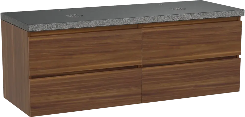 Neu Balmani Lucida hängendes Möbelstück Set: 150 x 55 cm, Amerikanischer Nussbaum, mit Rock Doppel Waschtischplatte, Schwarzes Granit