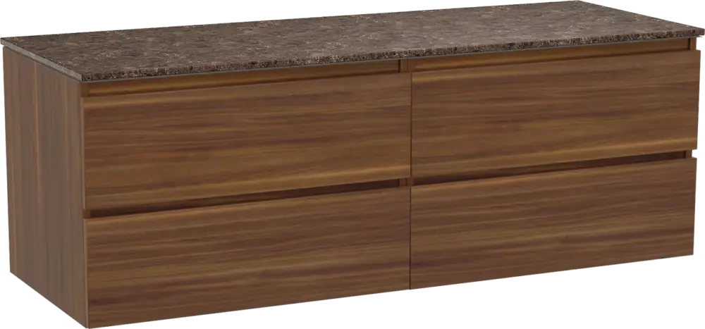 Sonderaktion Balmani Lucida hängendes Möbelstück Set: 150 x 55 cm, Amerikanischer Nussbaum, mit Stretto Einzel- oder Doppel Waschtischplatte, Marmor Dark Emperador