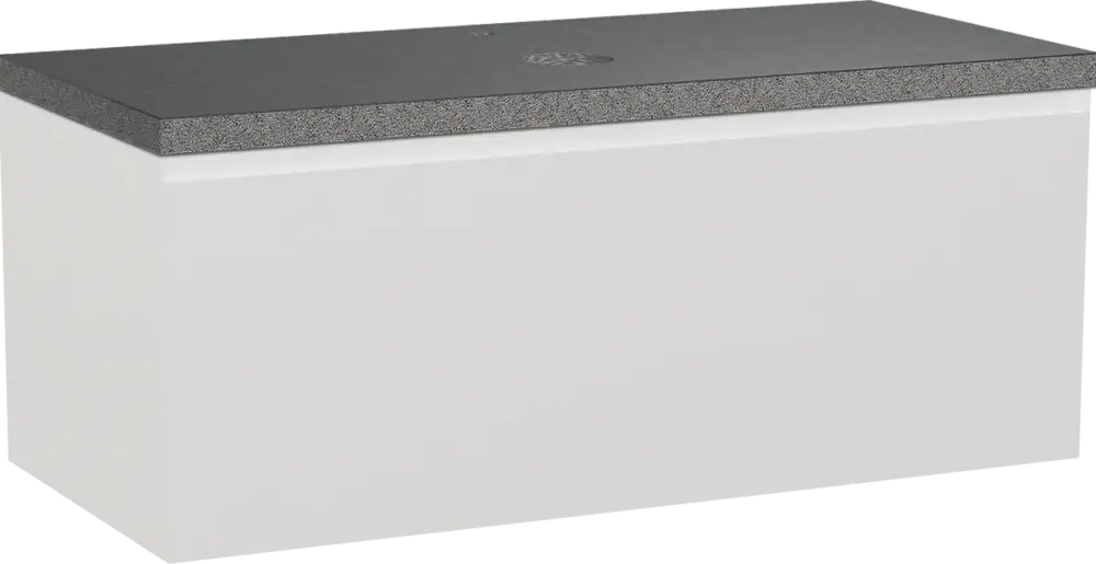Neu Balmani Idra by Mitra hängendes Möbelstück Set: 120 x 55 cm, Weiß matt, mit Rock Einzel Waschtischplatte, Schwarzes Granit