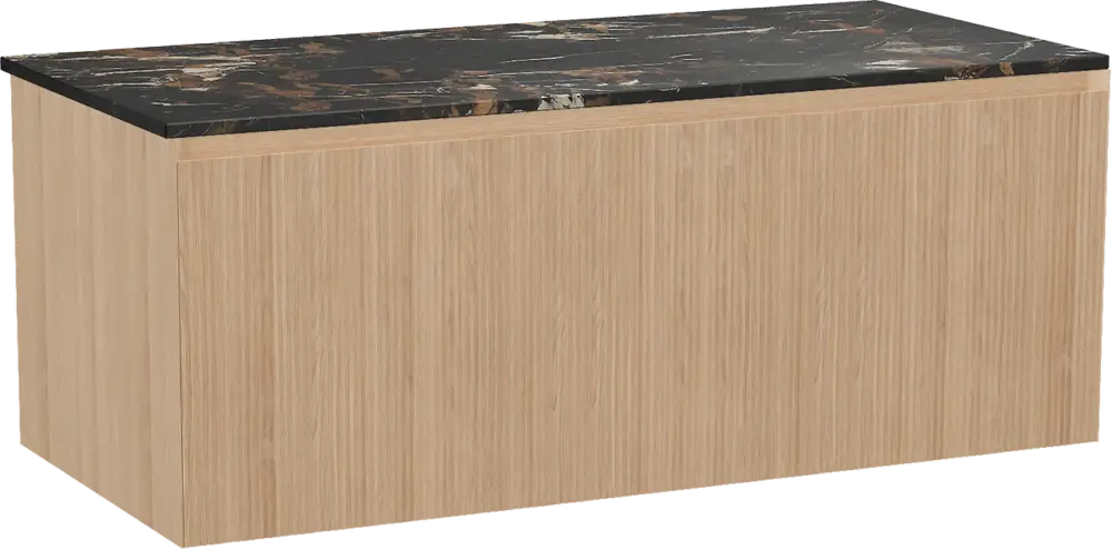 Balmani Fila by Mitra hängendes Möbelstück Set: 120 x 55 cm, Naturbelassene Eiche, mit Stretto Einzel Waschtischplatte, Marmor, Portoro Gold, Vertikale symmetrische gerade Rippe Preisreduziert