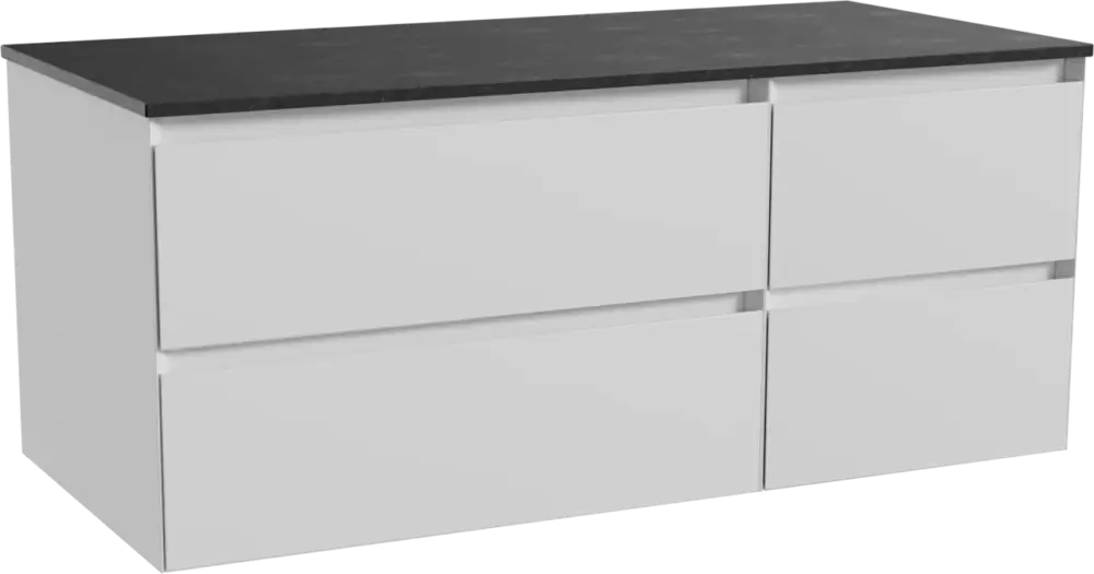 Meistverkauft Balmani Mitra hängendes Möbelstück Set: 120 x 55 cm, Weiß matt, mit Stretto Einzel Waschtischplatte, Schwarzes Granit