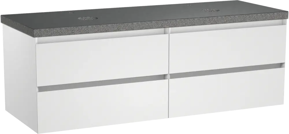 Balmani Mitra hängendes Möbelstück Set: 150 x 55 cm, Weiß matt, mit Rock Doppel Waschtischplatte, Schwarzes Granit Solange Der Vorrat Reicht