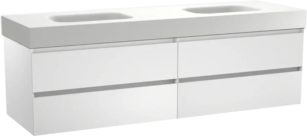 Highlight Balmani Mitra hängendes Möbelstück Set: 180 x 55 cm, Weiß matt, mit Arcato Doppelwaschtisch, Solid Surface Weiß matt