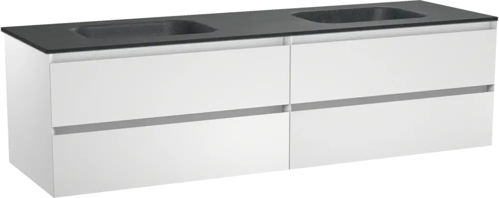 Balmani Mitra hängendes Möbelstück Set: 180 x 55 cm, Weiß matt, mit Tablo Arcato Doppelwaschtisch, Schwarzes Granit Sonderaktion