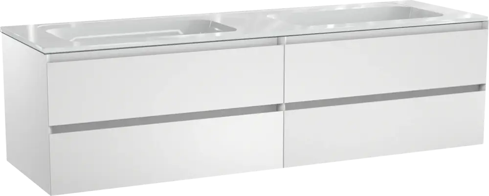 Balmani Mitra hängendes Möbelstück Set: 180 x 55 cm, Weiß matt, mit Tablo Strada Doppelwaschtisch, Marmorkomposit Weiß glänzend Preis Gesenkt