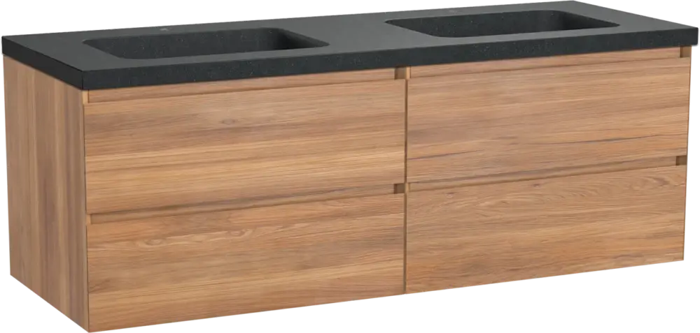 Beliebt Balmani Mitra hängendes Möbelstück Set: 150 x 55 cm, Teak, mit Napoli Doppelwaschtisch, Schwarzes Granit