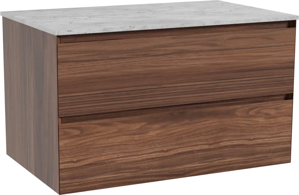 Balmani Mitra hängendes Möbelstück Set: 90 x 55 cm, Nussbaum, mit Stretto Einzel Waschtischplatte, Marmor Carrara Neu Im Sortiment
