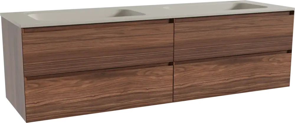 Sofort Bestellen Balmani Mitra hängendes Möbelstück Set: 180 x 55 cm, Nussbaum, mit Tablo Strada Doppelwaschtisch, Marmorkomposit Seidengrau