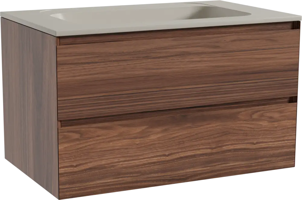 Balmani Mitra hängendes Möbelstück Set: 90 x 55 cm, Nussbaum, mit Tablo Strada Einzelwaschtisch, Marmorkomposit Seidengrau Neu Im Sortiment