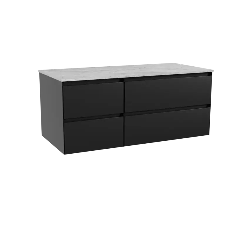 Balmani Mitra hängendes Möbelstück Set: 120 x 55 cm, Schwarz matt, mit Stretto Einzel- oder Doppel Waschtischplatte, Marmor Carrara Neu