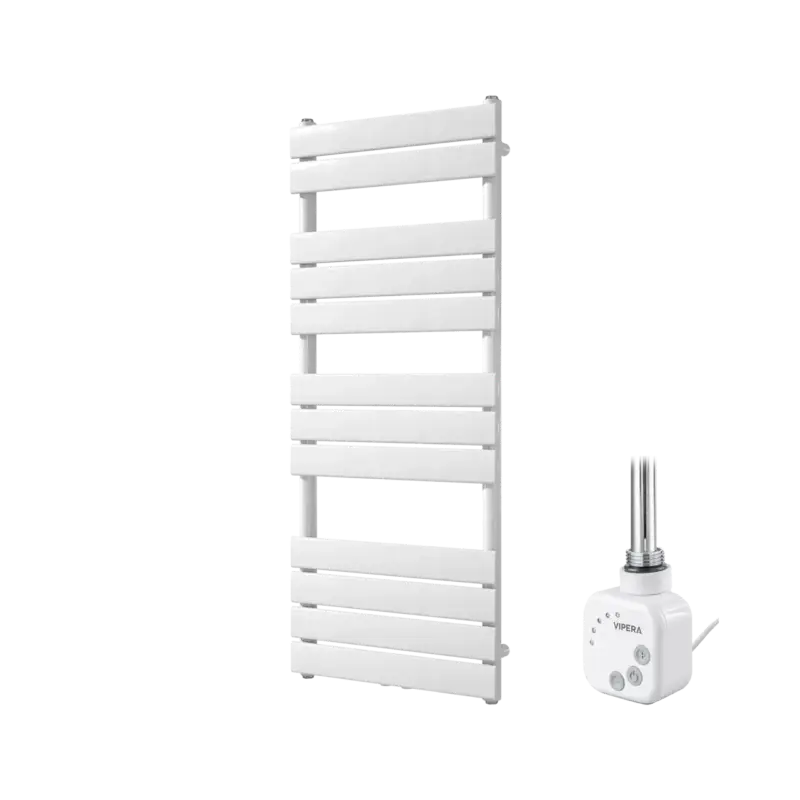 Wochenendangebot Vipera Vulcan Einzel Handtuchheizkörper 50 x 120 cm Elektrische Heizung Weiß glänzend Seiten- und Mittelanschluss 500W, inkl. Widerstand
