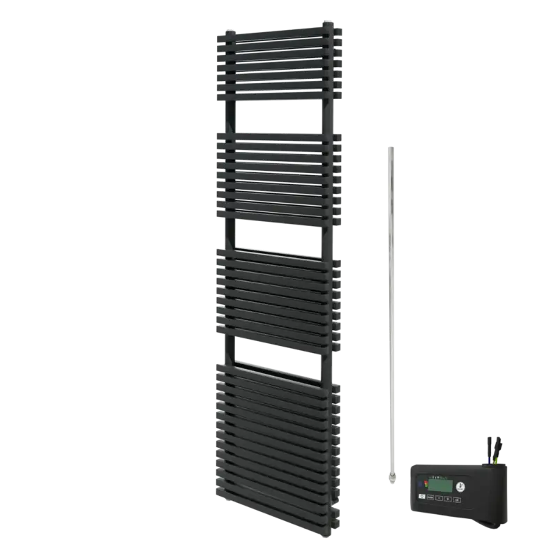 Vipera Vesuvio Doppel Handtuchheizkörper 50 x 180 cm Elektrische Heizung schwarz matt Seiten- und Mittelanschluss 1.500W, inkl. Widerstand Direkt Vom Hersteller