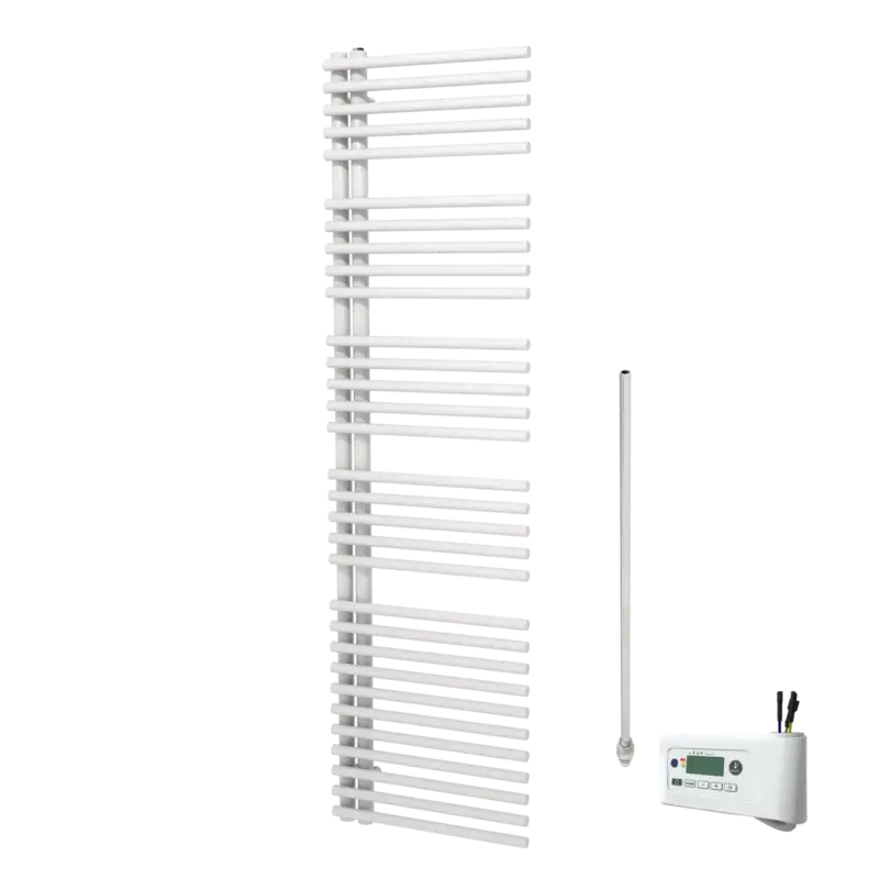 Zertifiziert Vipera Nevada Einzel Handtuchheizkörper 50 x 180 cm Elektrische Heizung weiß glänzend Seitenanschluss 750W, inkl. Widerstand