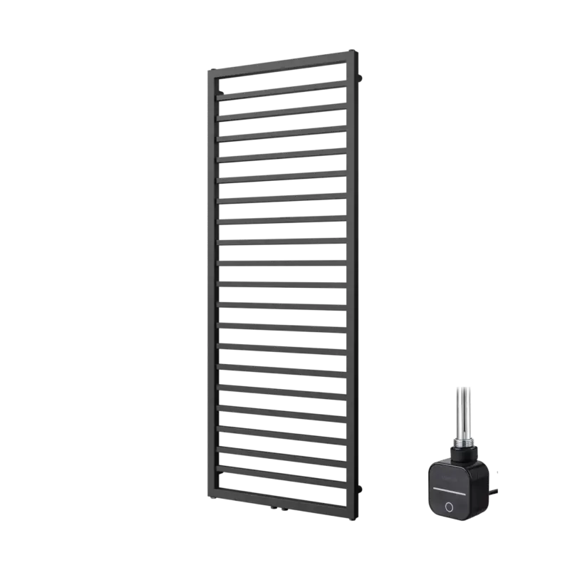 Echt Vipera Listona Einzel Handtuchheizkörper 60 x 180 cm Elektrische Heizung Schwarz matt Seiten- und Mittelanschluss 800W, inkl. Widerstand