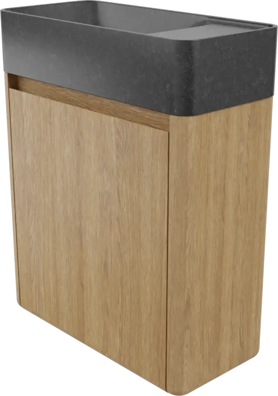 Top-Seller Balmani Fara hängendes WC-Möbel-Set, 45 x 22 cm, Eiche Natur, mit Fara Waschtisch in poliertem Granit