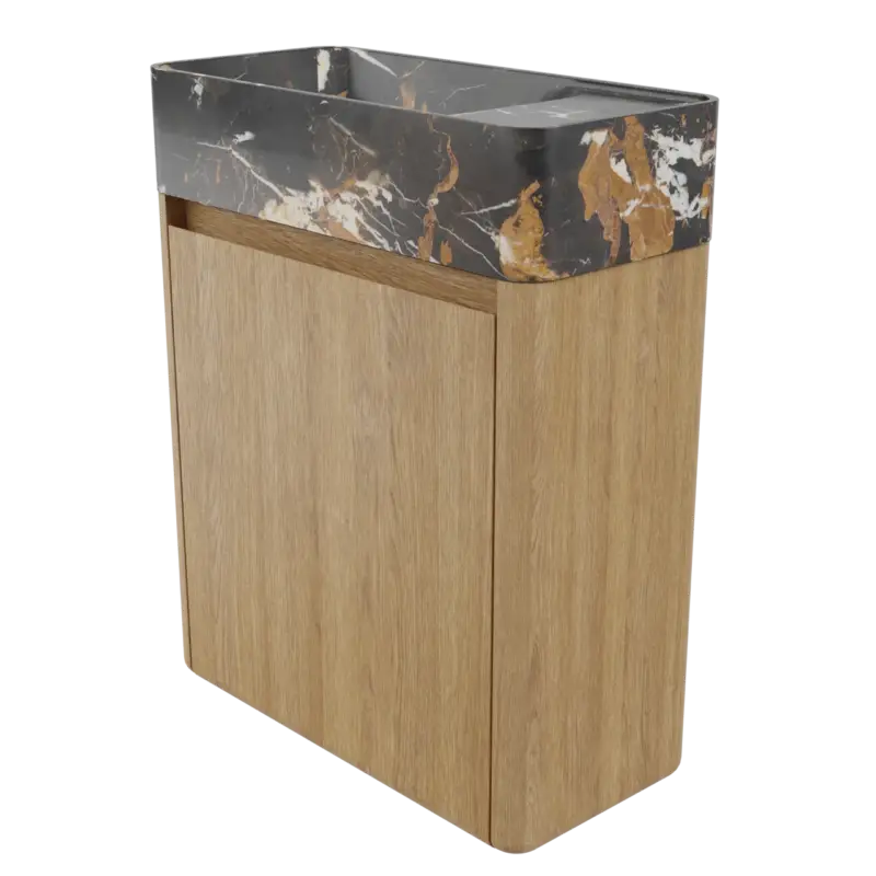 Saisonangebot Balmani Fara hängendes WC-Möbel-Set, 45 x 22 cm, Eiche Natur, mit Fara Waschtisch in Portoro Gold Marmor