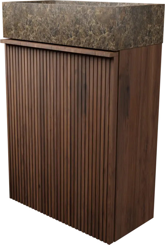 Bestpreis Balmani Forma hängendes Badmöbel Set (Gäste WC): 42 x 21 cm, amerikanischer Nussbaum, Dama Waschtisch, Dark Emperador Marmor