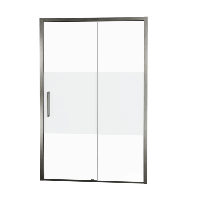 Balmani Senses Design Dusche Schiebetür, Rechts, 120 cm x 210 cm, Klarglas mit mattiertem Streifen, Profil Brushed GunMetal Bestpreis