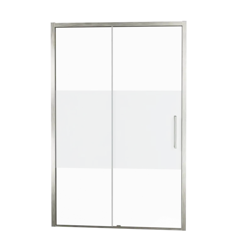 Saisonangebot Balmani Senses Design Dusche Schiebetür, Links, 160 cm x 210 cm, Klarglas mit mattiertem Streifen, Profil Brushed CoolMetal