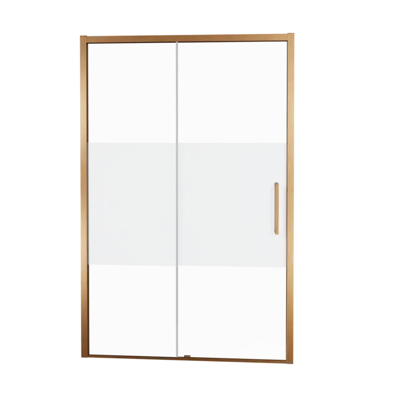 Schneller Versand Balmani Senses Design Dusche Schiebetür, Links, 120 cm x 210 cm, Klarglas mit mattiertem Streifen, Profil Brushed Rosegold
