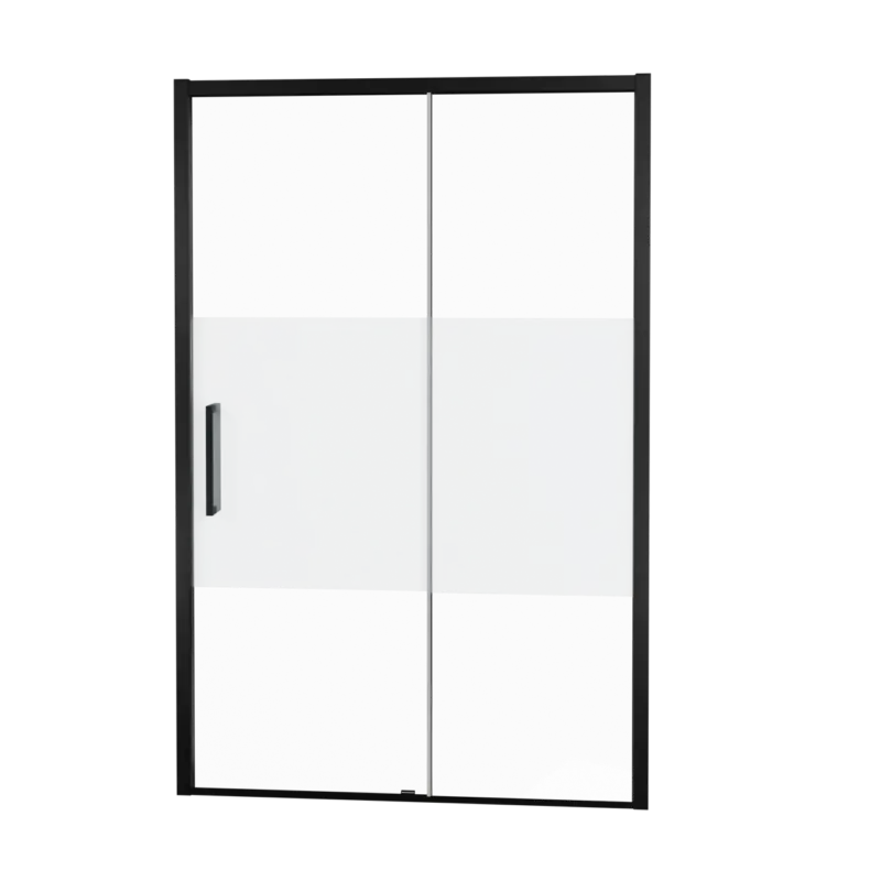 Balmani Senses Design Dusche Schiebetür, Rechts, 120 cm x 210 cm, Klarglas mit mattiertem Streifen, Profil Schwarz Jetzt Bestellen