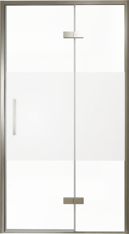 Neuheit Balmani Senses Design Dusche Drehtür, Rechts, 120 cm x 210 cm, Klarglas mit mattiertem Streifen, Profil Brushed GunMetal