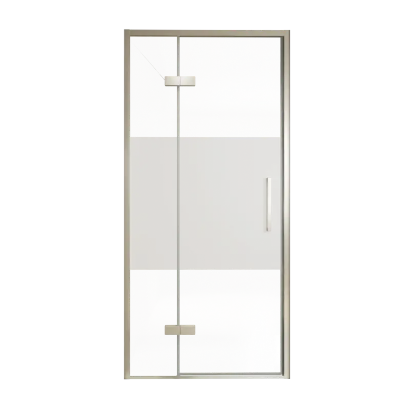 Sonderaktion Balmani Senses Design Dusche Drehtür, Links, 100 cm x 210 cm, Klarglas mit mattiertem Streifen, Profil Brushed CoolMetal