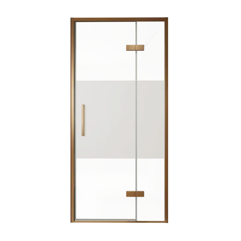Saisonangebot Balmani Senses Design Dusche Drehtür, Rechts, 100 cm x 210 cm, Klarglas mit mattiertem Streifen, Profil Brushed Rosegold