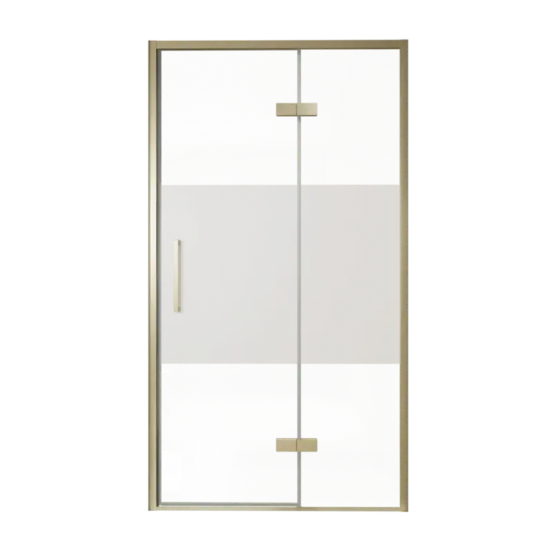 Direkt Vom Hersteller Balmani Senses Design Dusche Drehtür, Rechts, 120 cm x 210 cm, Klarglas mit mattiertem Streifen, Profil Brushed Champagner Gold