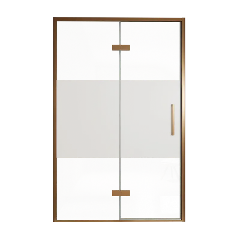 Balmani Senses Design Dusche Drehtür, Links, 140 cm x 210 cm, Klarglas mit mattiertem Streifen, Profil Brushed Rosegold Preiswert